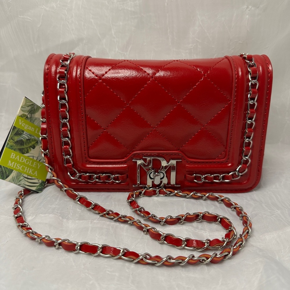 Badgley Mischka Red Quilted Crossbody Bag - Picture 1 of 6
